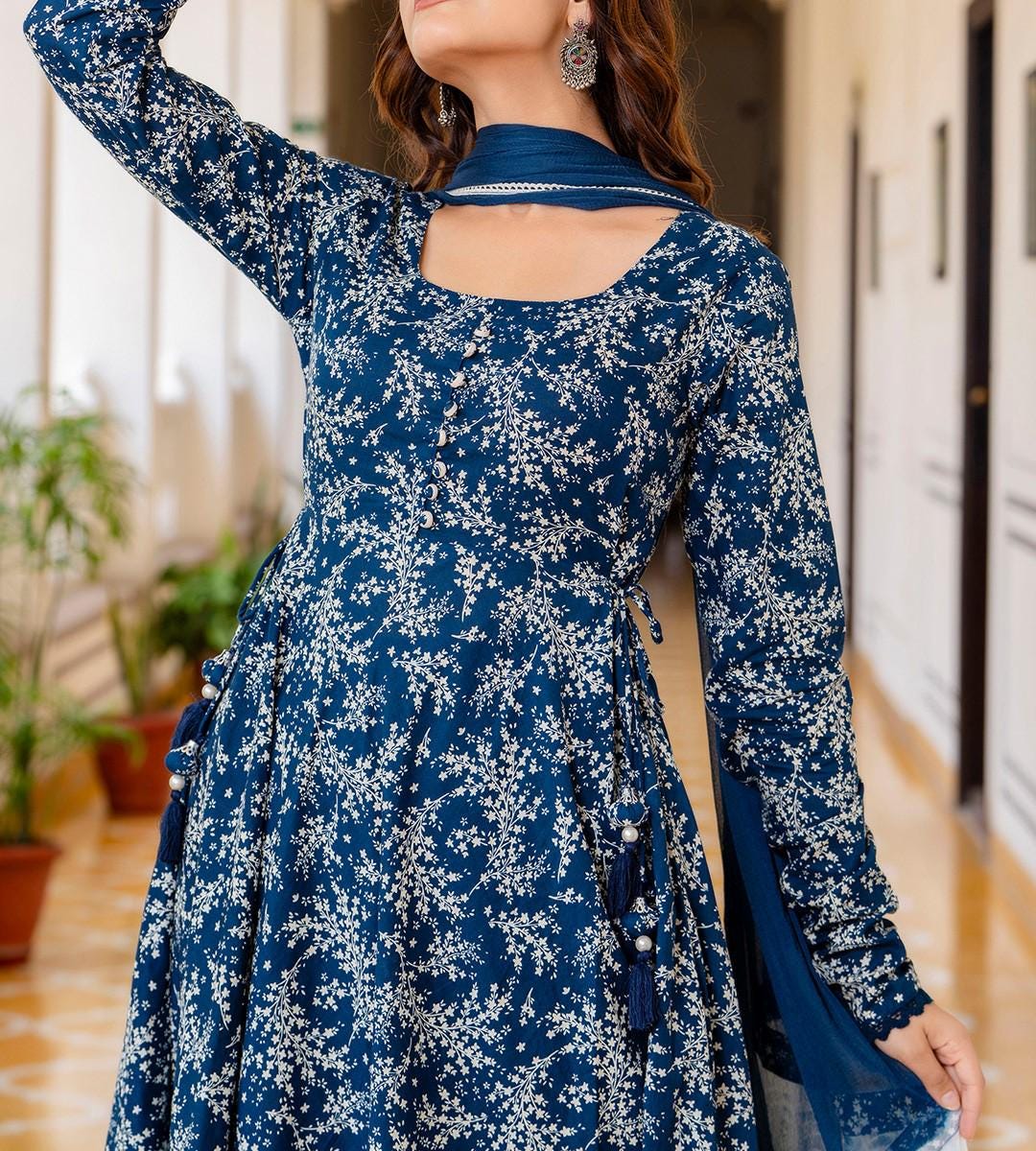 trendy cotton anarkali dress Maho Chic Cotton Anarkali Suit Set Jaipuri Cotton
