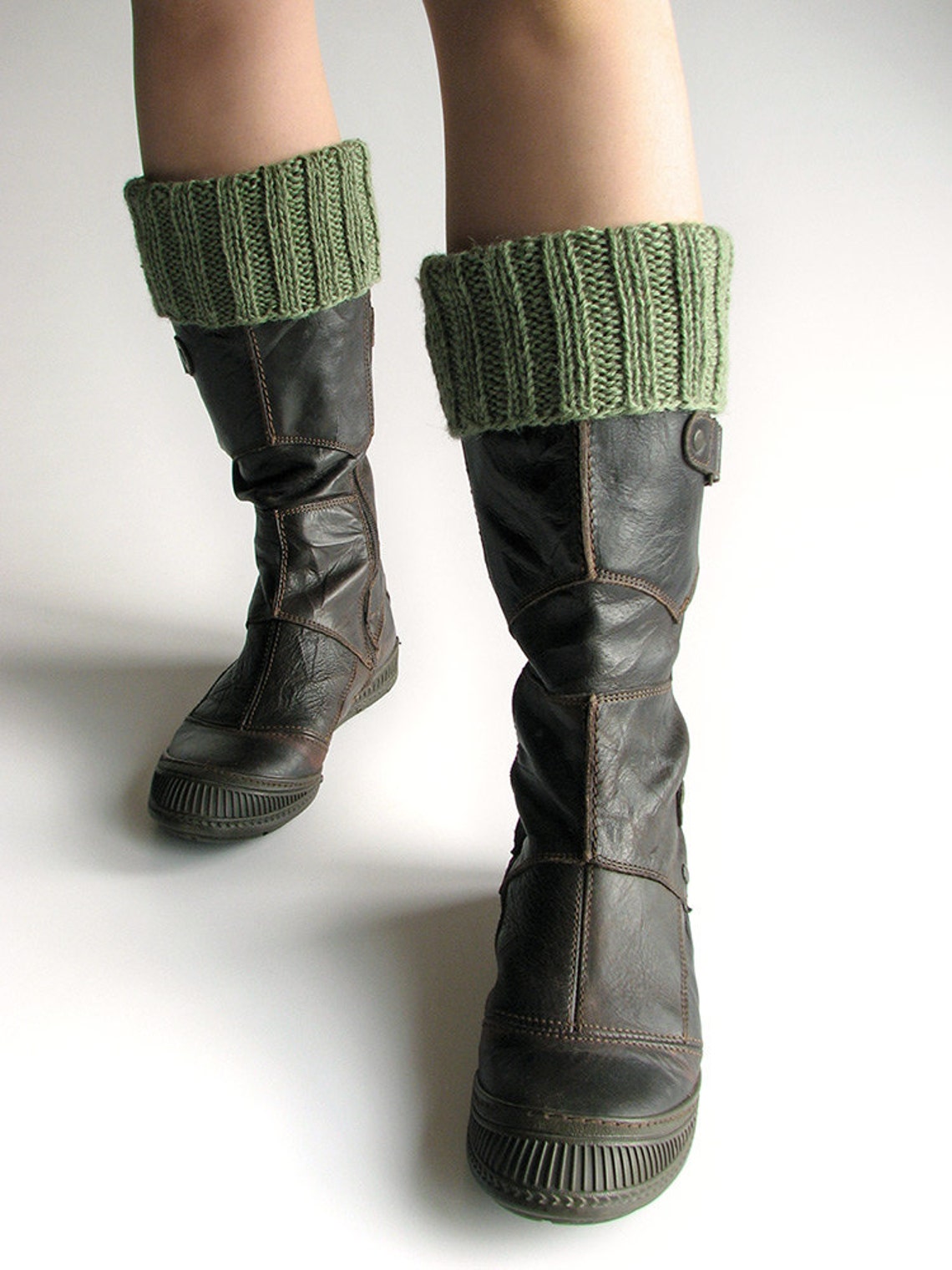 Women Boot Cuffs Bulky Green Hand Knit Rib Leg Warmers Wool Etsy