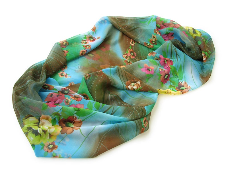 Fashion Fall Accessories Bright Neck Wrap Warmer Women Floral Print Silky Chiffon Infinity Scarf Anniversary Birthday Gift for Girlfriend