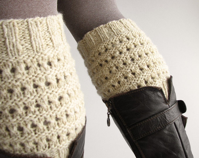 Lace Wool Knee Warmers Organic Hand Knitted Women Boot Cuffs Etsy