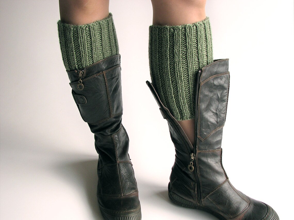 Women Boot Cuffs Bulky Green Hand Knit Rib Leg Warmers Wool Etsy