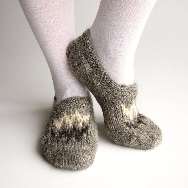 Hand Knitted Small Size Women Slippers - Home Comfort - Natural Organic Clothing - Handspun Undyed Wool Yarn