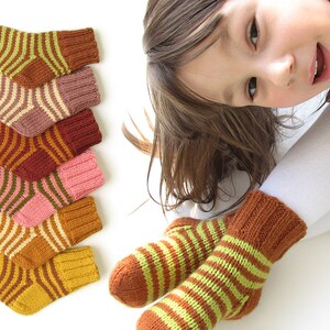 Kids children woolen socks Soft bright natural hand knitted striped yellow pink ocher slippers socks Home warm clothing Gifts for daughter