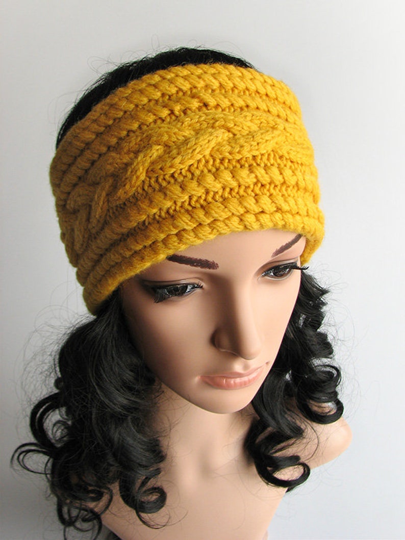 Women 100% Wool Wide Yellow Headband Cable Hand Knitted Thick - Etsy