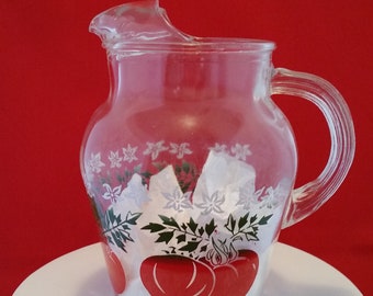 Vintage Retro Tomato glass pitcher with Ice Lip