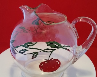 Retro Vintage Ball Juice Glass Pitcher with Tomato Design