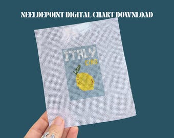 Zitrone Stickvorlage PDF | 18 Mesh Nadelspitzen Design | Reisegepäckanhänger Größe | Sofort Download Leinwand Stickmuster