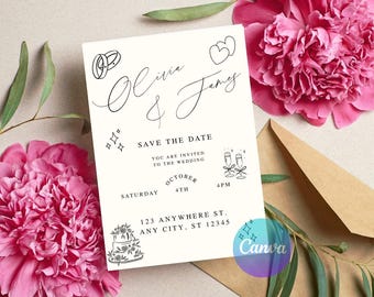 Redigerbar "Save the date"-inbjudan, Canva-mall (digital nedladdning)