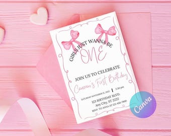 Inbjudningskort till "Flickor vill bara vara ett"-födelsedag, rosetter (digital nedladdning)