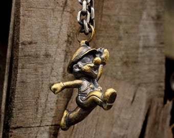 Retro Videospiel Charakter Messing Anhänger Schmuck, Mario-Themen Halskette,