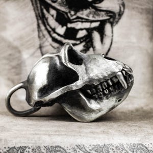 Large Monkey Skull Pendant - Antique Animal Skull Jewelry - Ancient Silver Jewelry