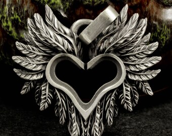 Heart-Shaped Wing Pendant: White Copper Angel Feather Necklace