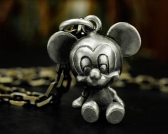 Handmade Mickey Mouse sterling silver pendant necklace, a commemorative Disney gift.