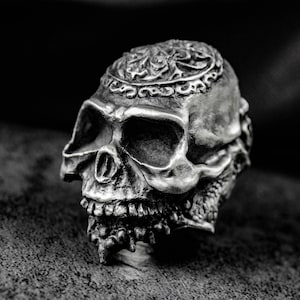 Bague en argent sterling pour homme avec tête de mort, mâchoire cassée - Bague en laiton de style classique