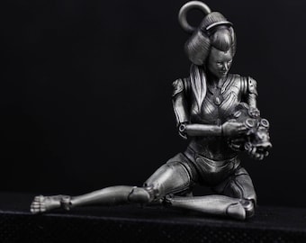 Handmade White Copper Japanese Ghost Girl Pendant: Cherry Blossom Necklace