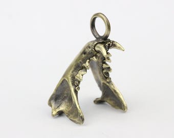 White Copper Cat Jawbone Pendant Necklace, Animal Jewelry