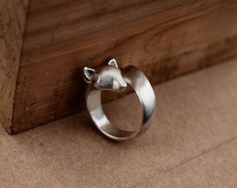 Bague renard réglable en argent sterling 925, bague tête de renard abstraite, bijoux sur le thème des animaux