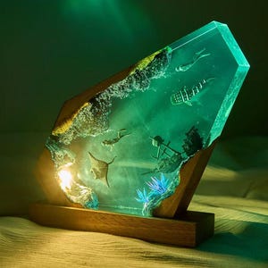 Resin Lamp, Shipwreck Scuba Diving, whale, & ocean resin night light, personalized anniversary gift for her,  Birthday gift for kid children