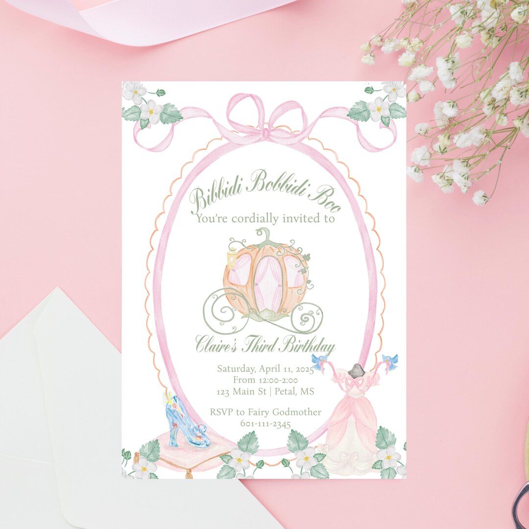 Classic Watercolor Cinderella Birthday Invitation | Princess Party ...