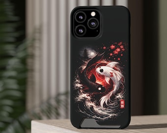 Funda para teléfono con tarjetero y diseño de pez koi, para iPhone 13-17 Pro Max y Samsung Galaxy 21-22