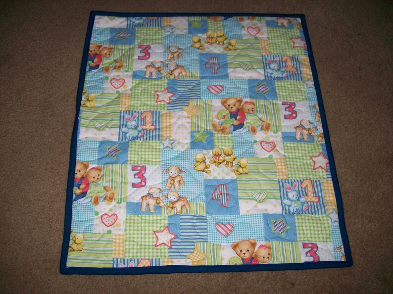 blue jean teddy bear blanket