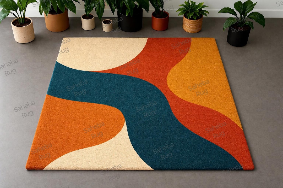 Modern Abstract Wave Wool Area Rug | Hand Tufted Modern Carpet - Etsy ...
