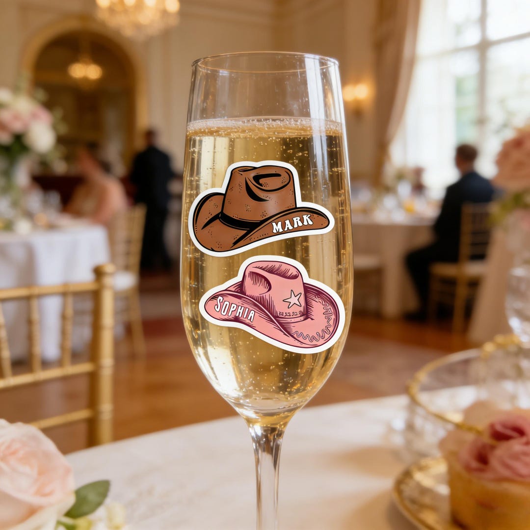 Custom Wedding Party Stickers – Personalized Name Cowboy Hat Stickers ...
