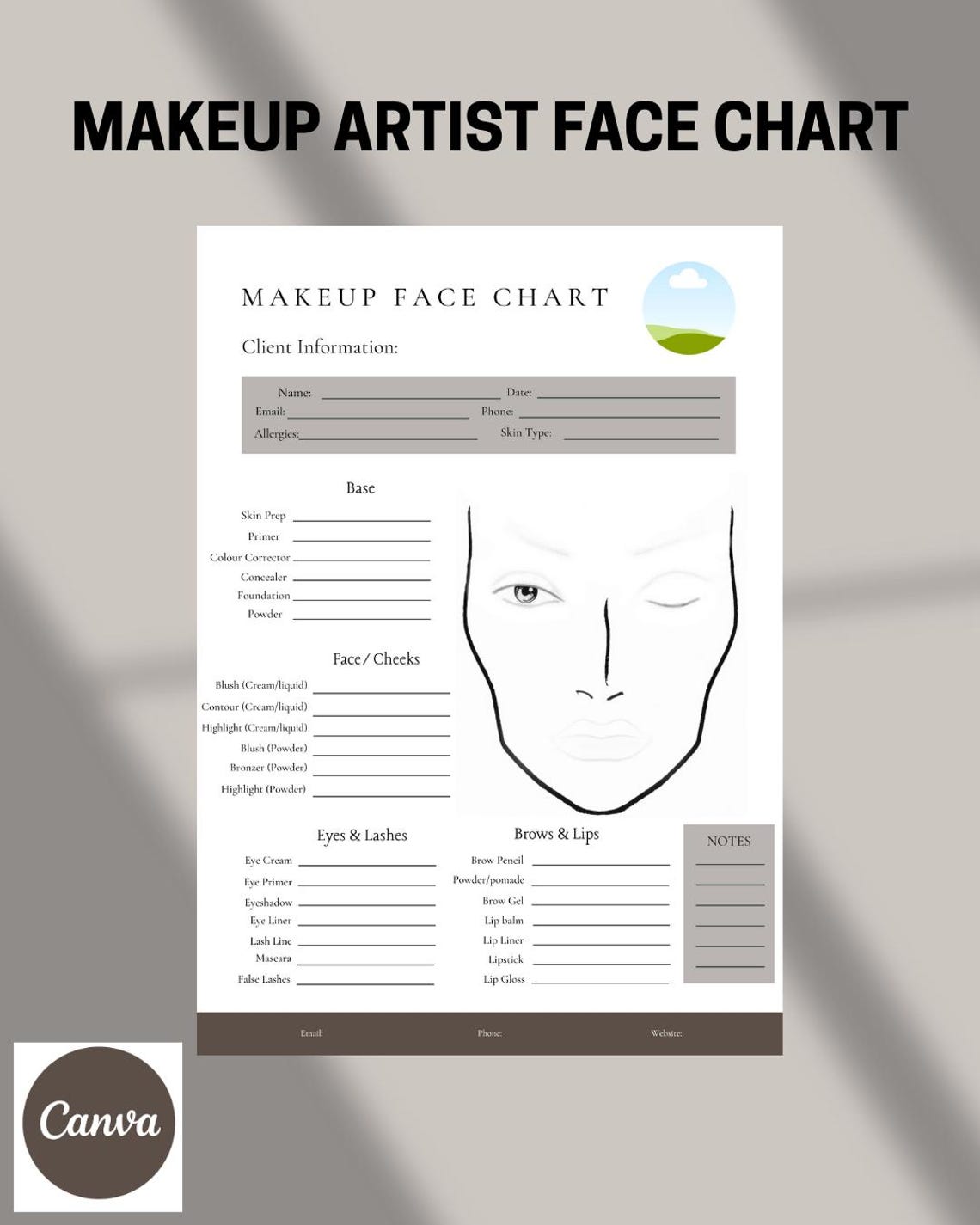 Makeup Artist Face Chart Canva Template (digital Download) - Etsy