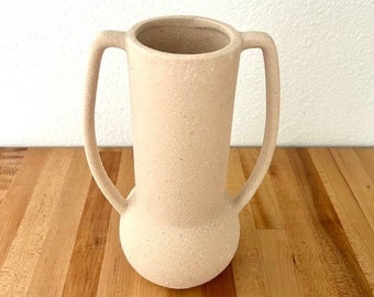 Vintaged textured unglazed tan double handle medium vase