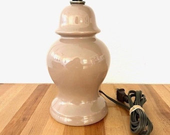 Vintage small tan 1980s modern ceramic table lamp