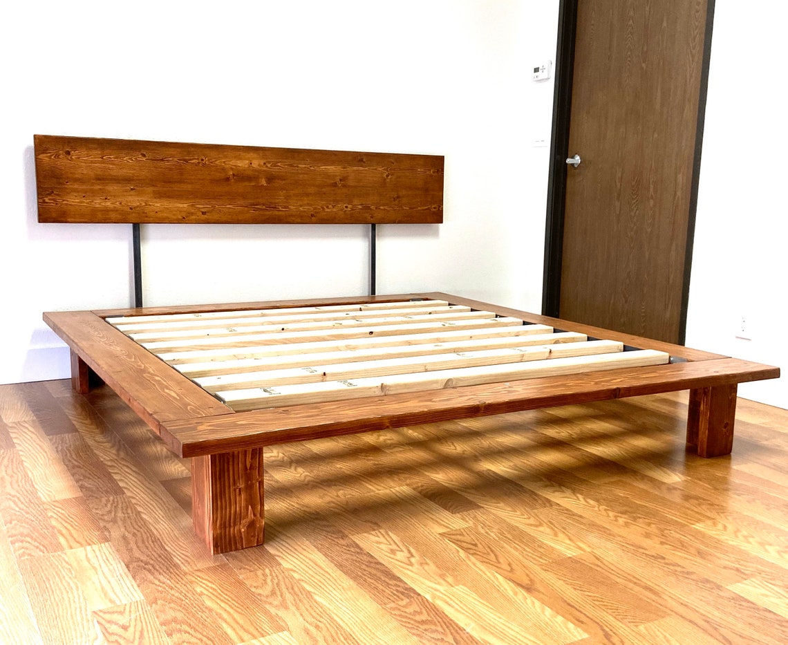 Platform Bed and Headboard Queen Size Wood Legs Modern Etsy