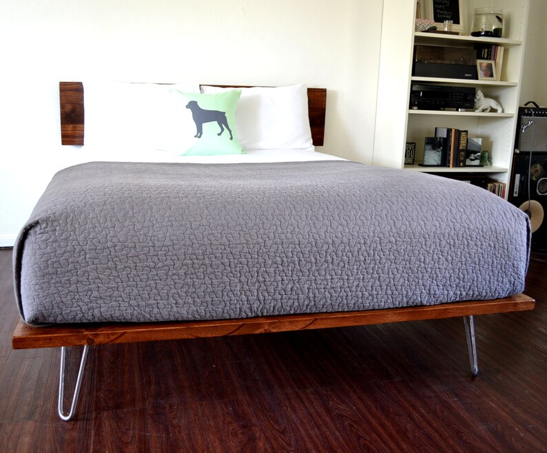 Platform Bed And Headboard Queen Size On Hairpin Legs Minimal Image 0