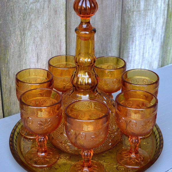 20% 0FF SALE Decanter Set Vintage Amber Tiara Glass