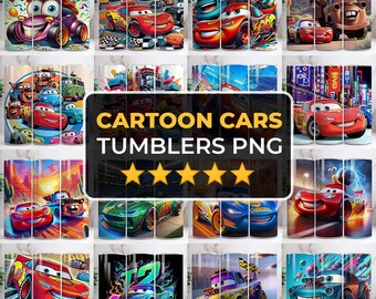 Cartoon Cars Tumbler Wrap PNG Bundle, 20 oz Skinny Tumbler Sublimation Designs, Kids Movie Characters Tumbler Wrap, Retro Cars Tumbler Wraps
