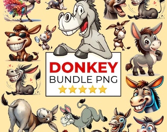 Funny Donkey Png Bundle, Quirky Donkey Clipart, Funny Cartoon Animal Png, Crazy Donkeys Clip Art, Cute Donkeys Svg, Watercolor Donkey Png