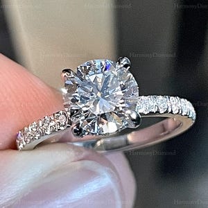 2 Carat F color VVS2 Clarity IGI CERTIFIED Round Ideal Cut Lab Grown Diamond Engagement Ring Hidden Halo and Side Diamonds 14k White Gold