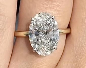 3.50 CT Oval Lab Diamond Engagement Ring | 14K Yellow Gold Hidden Halo Wedding Band