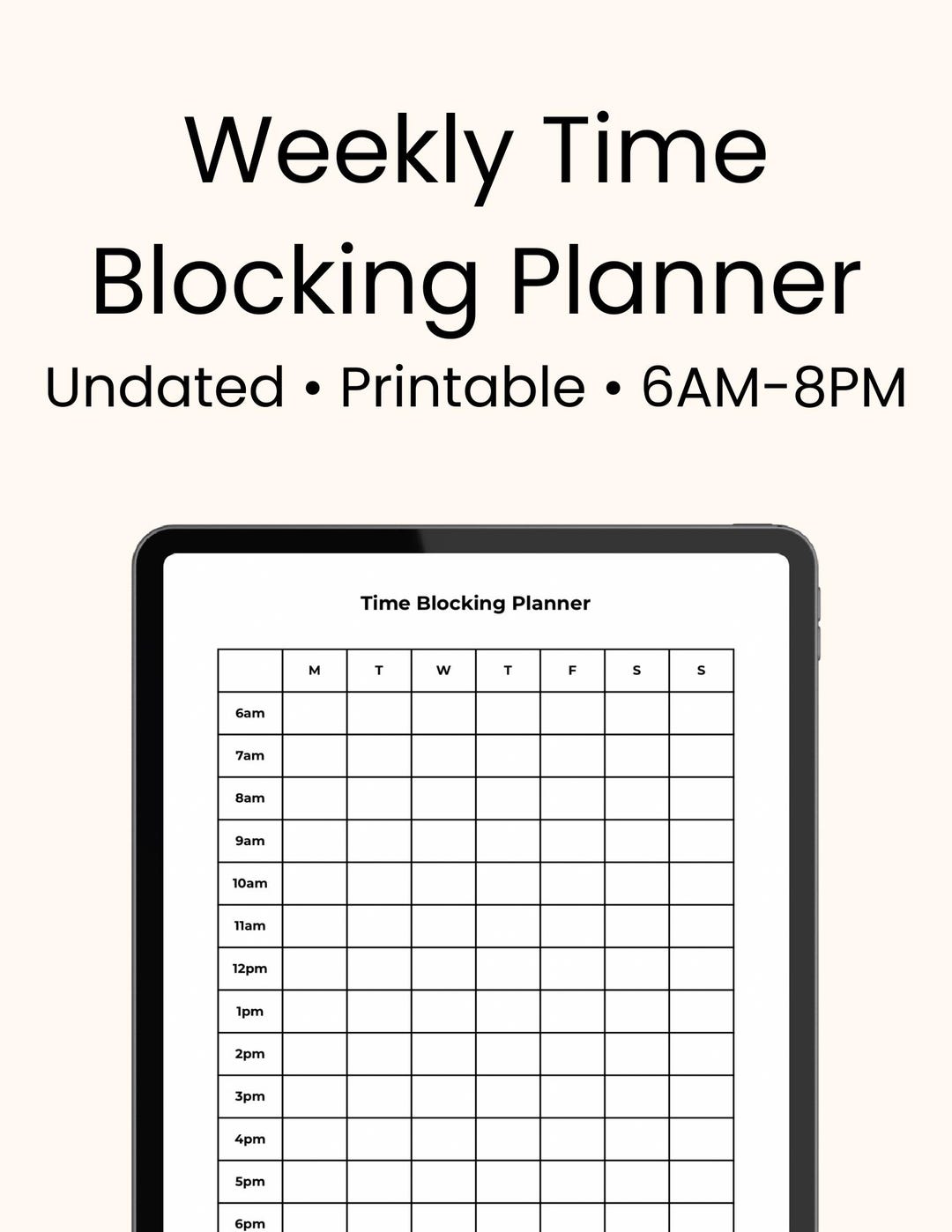 Minimalist Weeky Time Blocking Planner — (printable PDF) - Etsy