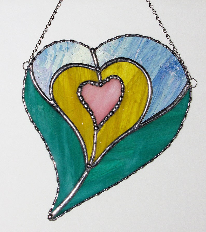 Valentine Heart Four Hearts in One Stained Glass Suncatcher Valentine/'s Day Gift