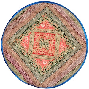 Boho Round Tablecloth – Vintage Sari Patchwork Beaded Table Runner Hippie Indian Handmade Decor