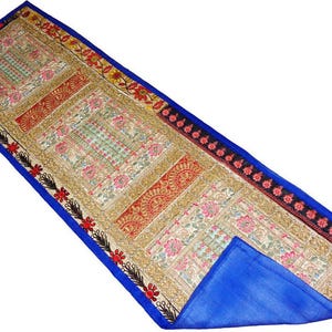 Handmade Indian Recycled Zari Patchwork Table Runner Tapestry Elegant Home Décor Bohemian Style