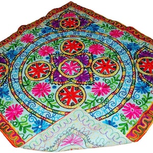 Boho Floral Embroidered Tablecloth: Kashmir Indian Tapestry Wall Hanging