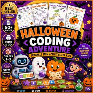 Halloween-kodningsarbetsbladspaket | Algoritmaktiviteter | Sekvensering | Beräkningstänkande | STEM-aktiviteter | Årskurs 1–3
