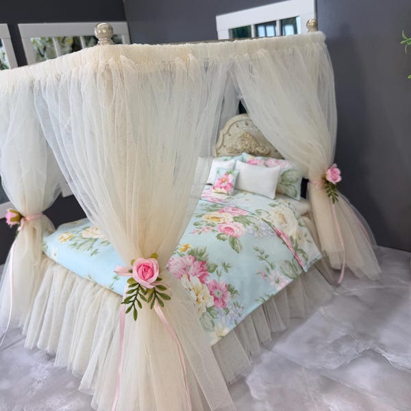 OOAK 1:6 Scale Floral Canopy Bed | My Miniature Things HOME