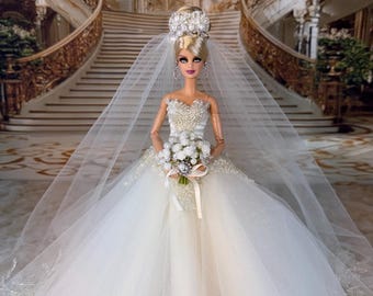 Luxury 1:6 Scale Bridal Ball Gown Wedding Dress for Dolls (Doll NOT Included)