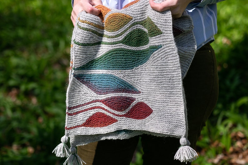 Ramson pattern for short-row garter stitch shawl with leaves image 7