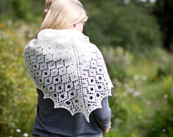 Carmellia - lace shawl; triangular crescent knitting pattern top-down sport-weight shawlette scarf