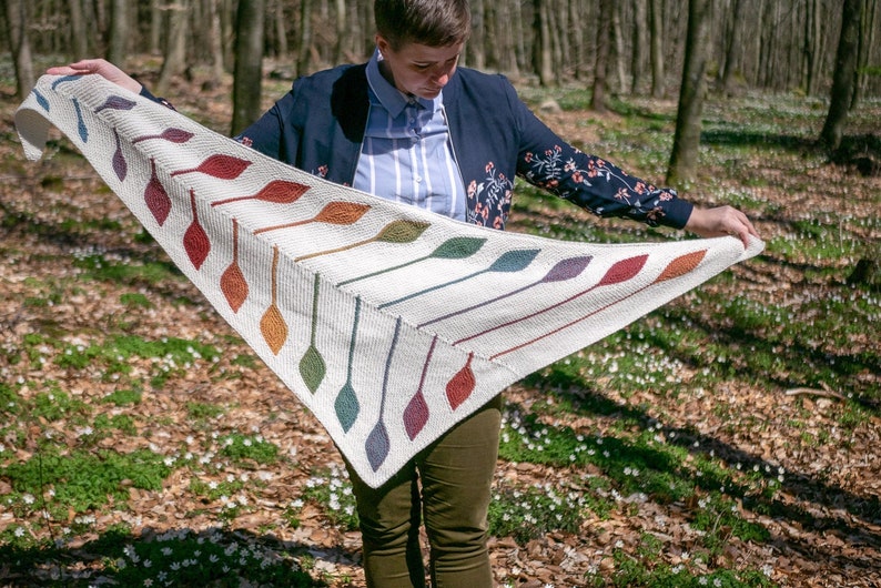 Florett pattern for a short-row garter stitch shawl with rainbow swords image 1