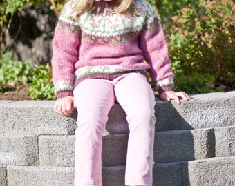 Linnéa - PATTERN for Icelandic lopapeysa (wool sweater) / kids & adult knitted létt-lopi cardigan circular yoke flower twinflower