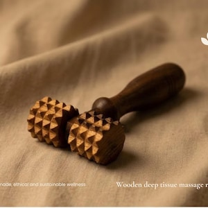 Wooden Deep Tissue Massage Roller, Handmade Acupressure Tool, Personalized Trigger Point Massager for Neck Legs Arms Feet, Wellness Gift